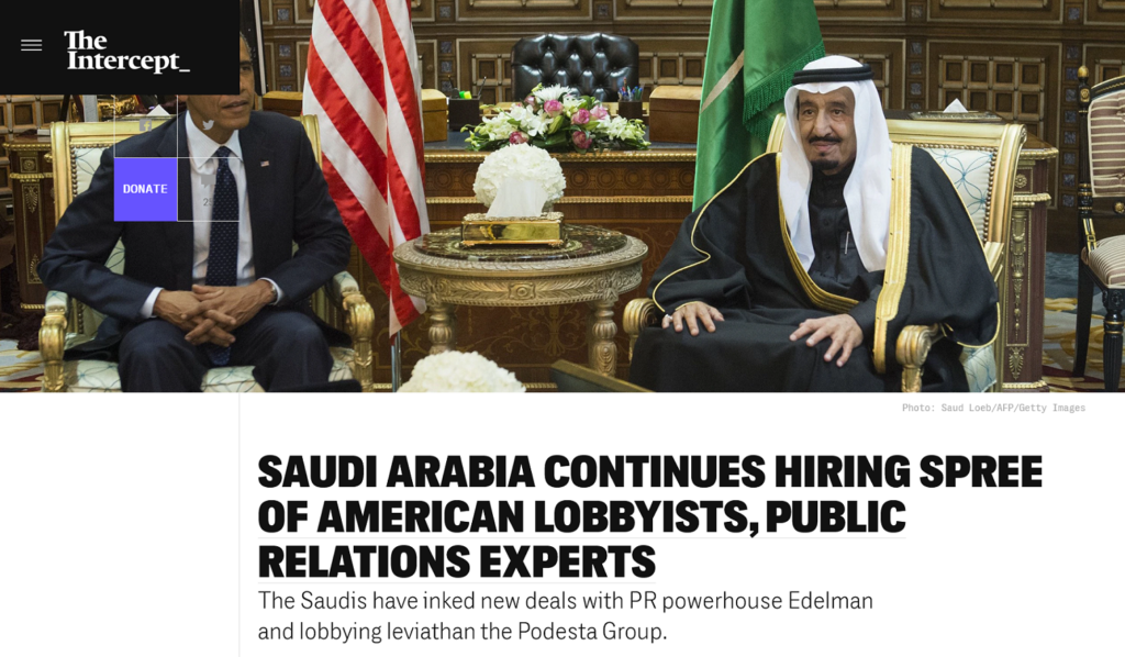 Saudi Arabia Continues Hiring Spree of American Lobbyists Public Relations Experts